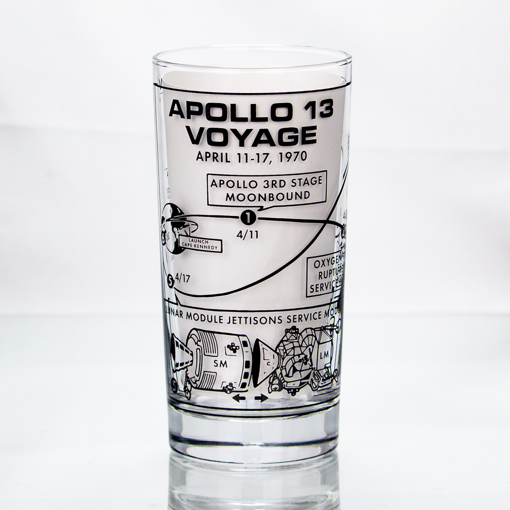 Retro style collins glass with Apollo 13 Voyage design  for home drinkware