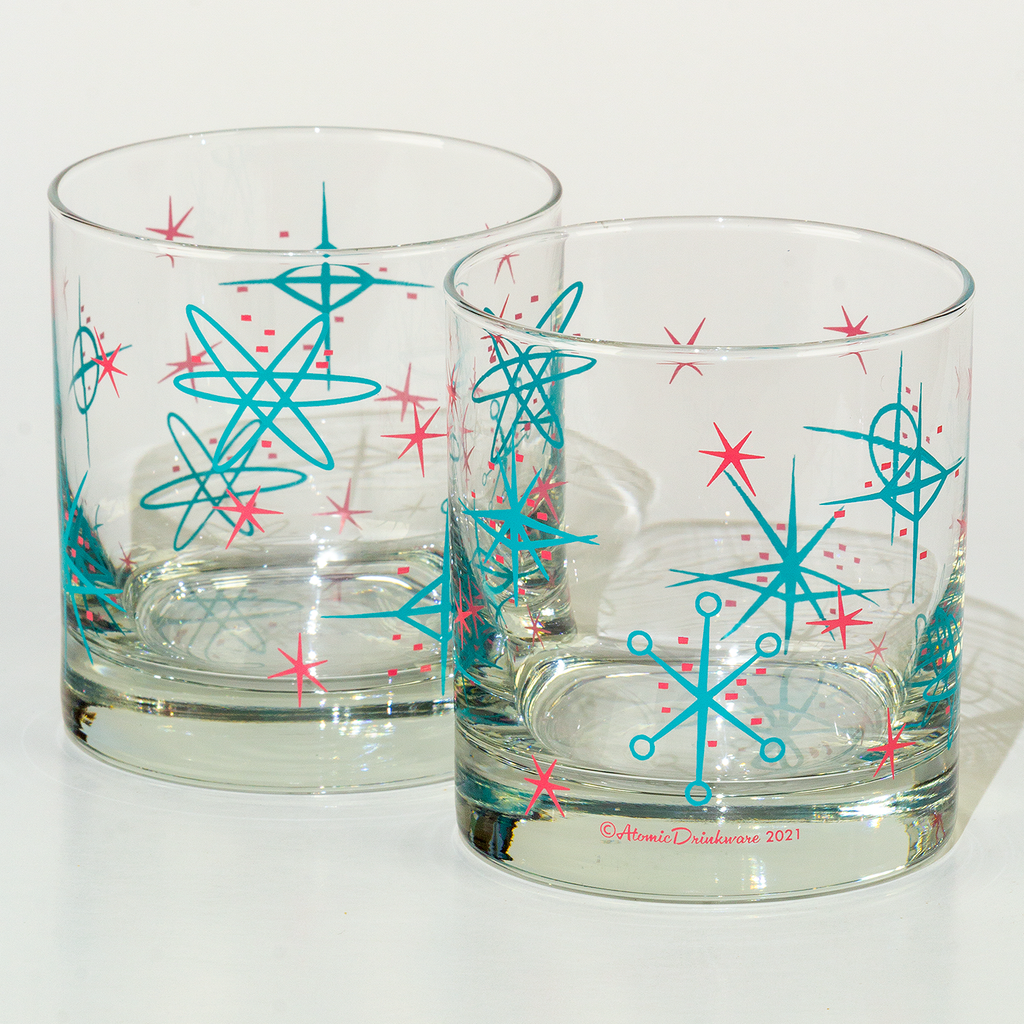 Mid-century modern rocks glass inspired by vintage laminate countertop pattern