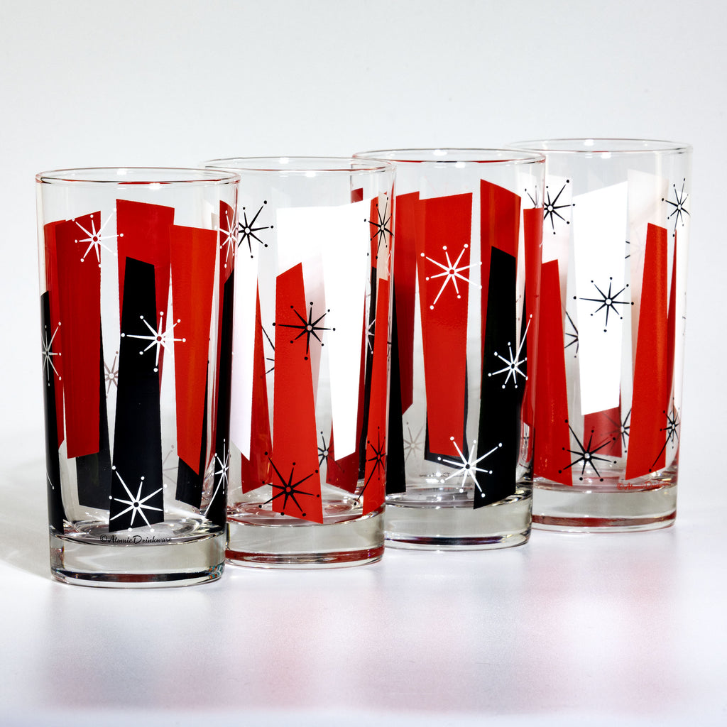 Hand-printed retro atomic Collins glass on genuine Libbey glassware