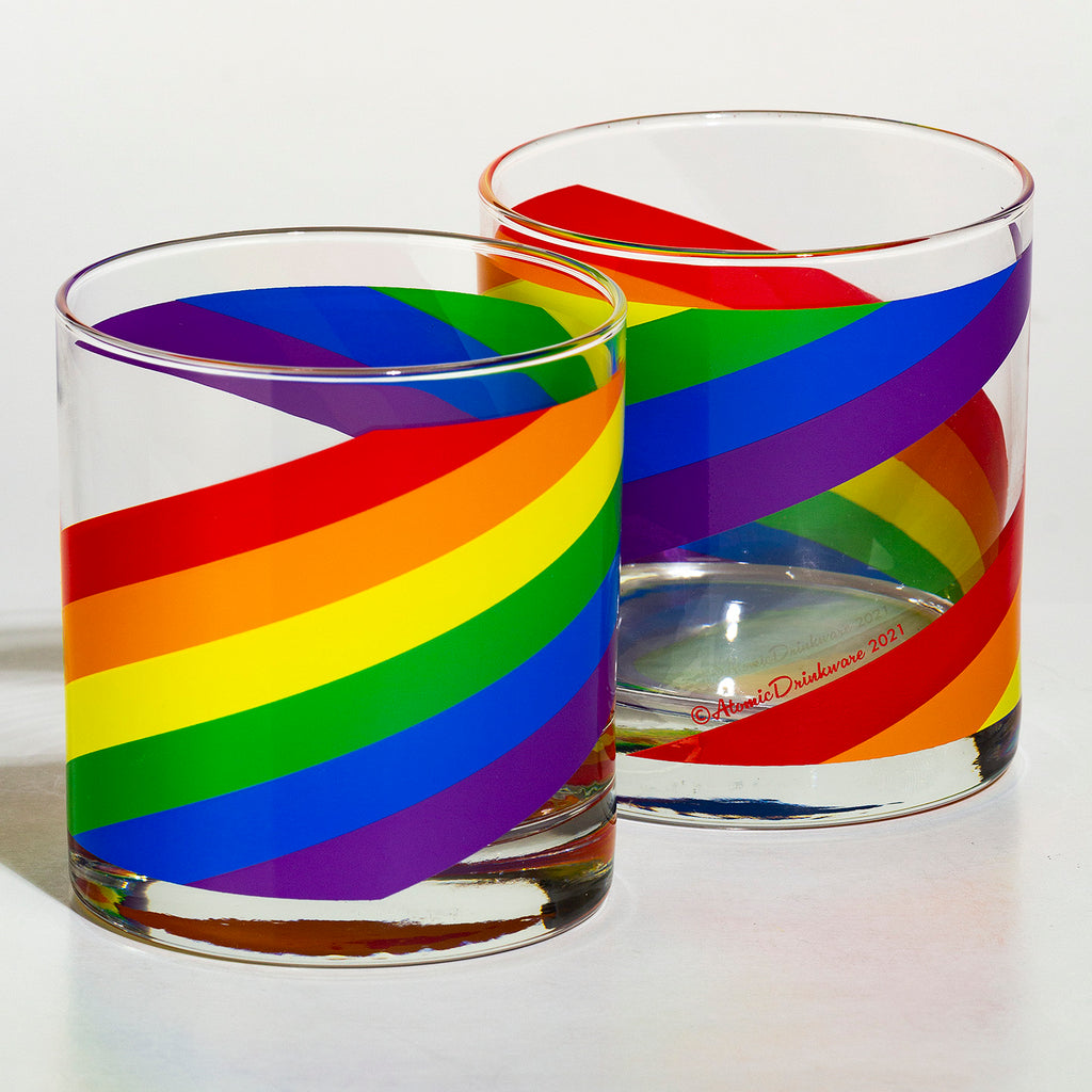 Vintage rainbow cocktail glass, LGBTQ Pride rocks glass on Libbey glass