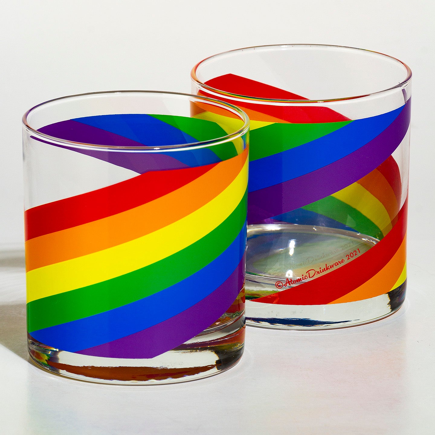 Vintage rainbow cocktail glass, LGBTQ Pride rocks glass on Libbey glass
