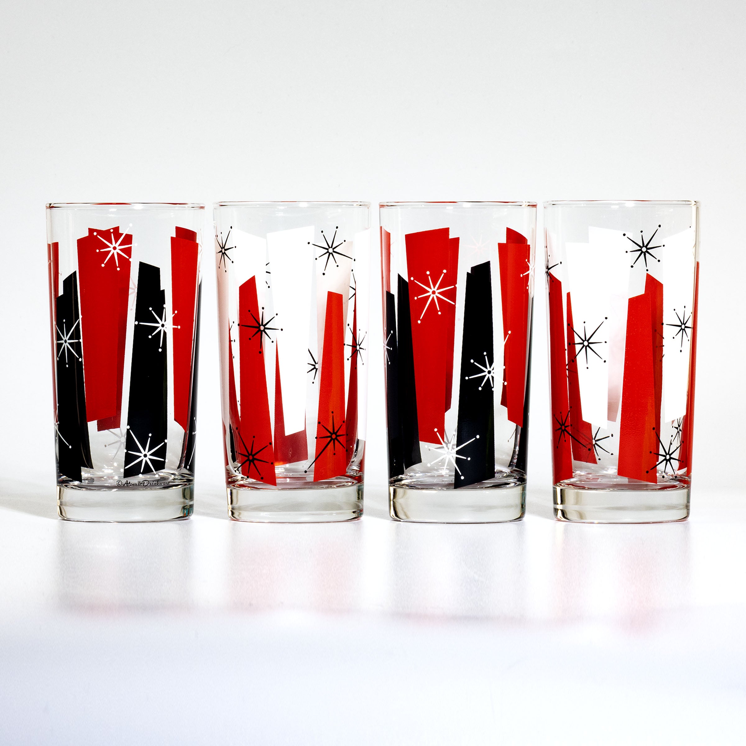 Rockabilly style Collins glass, mid-century modern cocktail drinkware