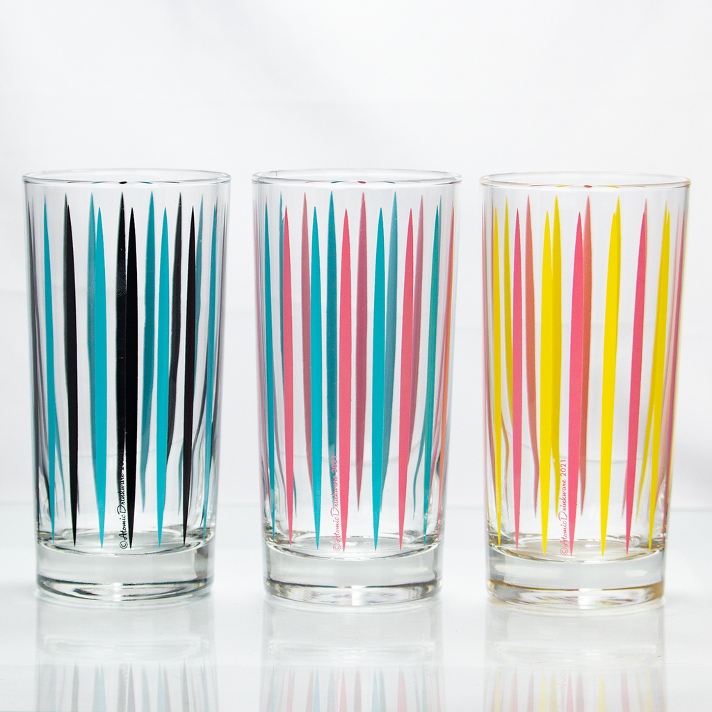 Classic retro vertical Cosmic Rays design in alternating colors on genuine libbey glasses