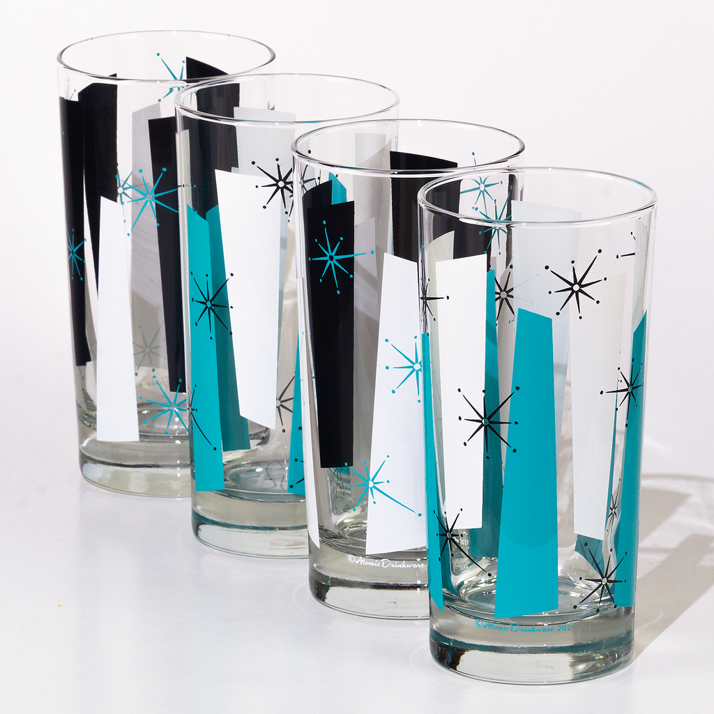 Retro atomic Rocks-A-Billy Collins glass printed on genuine Libbey glass