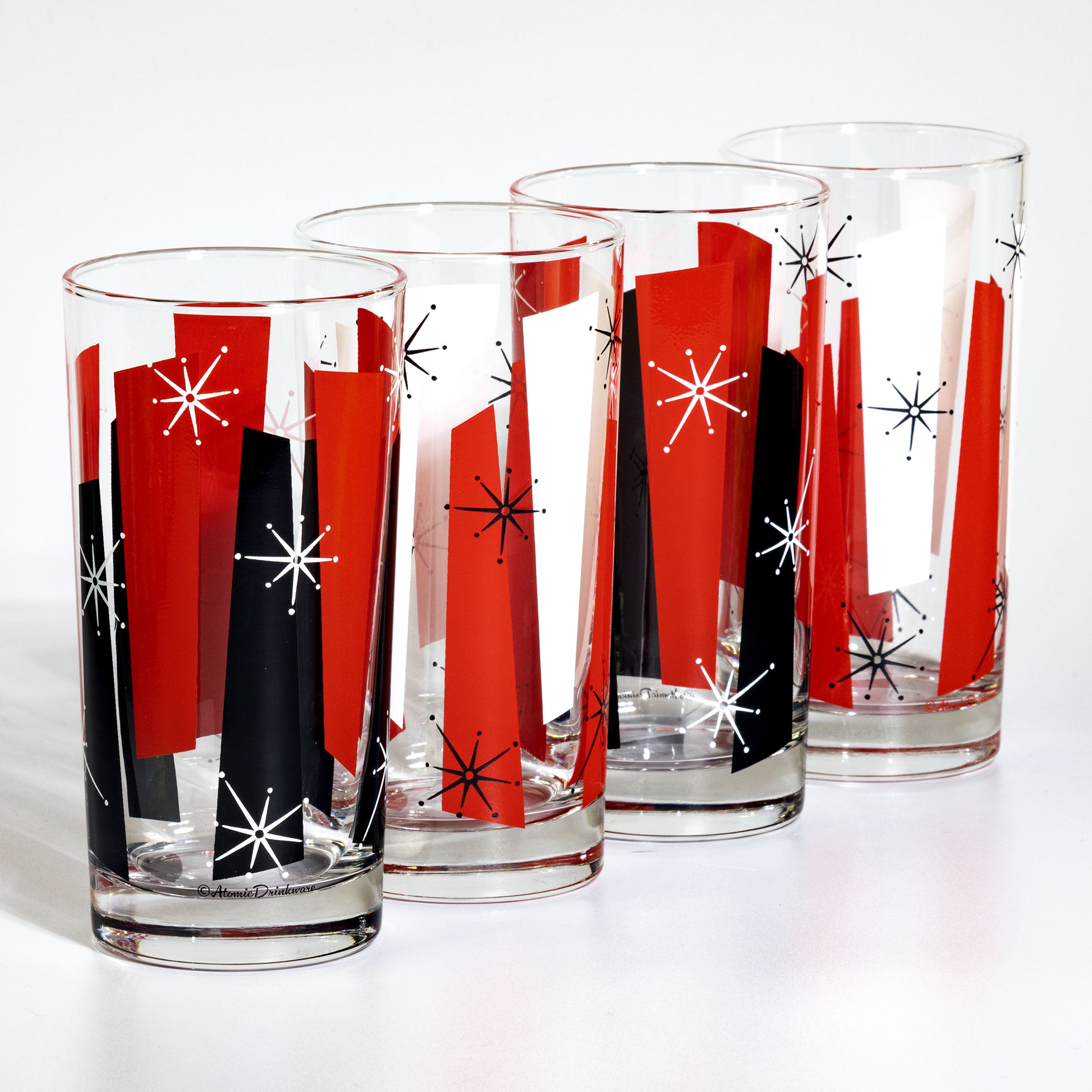 Rocks-A-Billy Collins glass, retro atomic tall cocktail glass for home barsin red and black