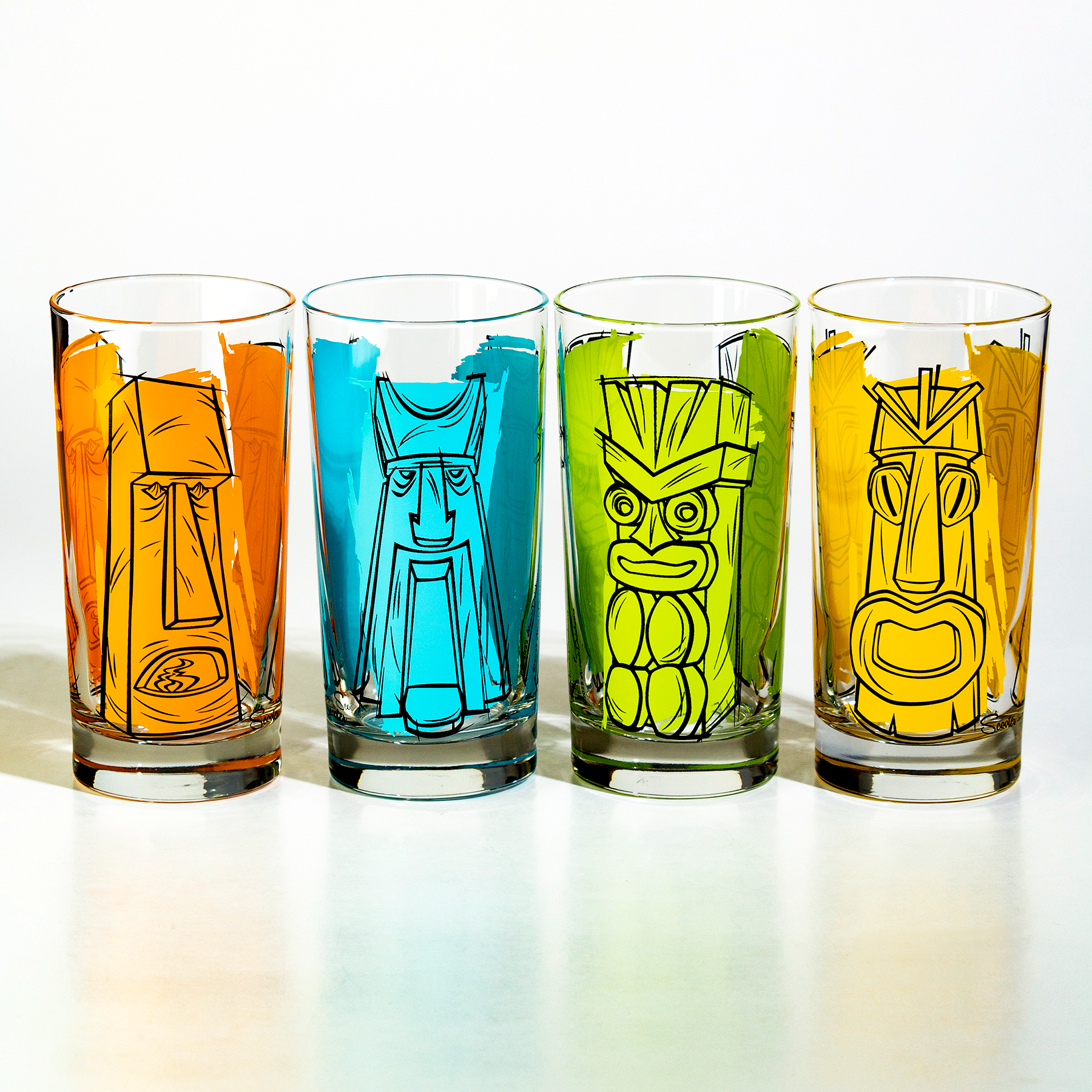 Retro tiki cocktail glass inspired by 1960s Tiki Gardens, mid-century tropical drinkware