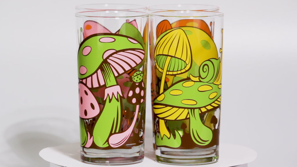 Magical Mushrooms Collins Glasses, Set of 4 (2 Colorways)